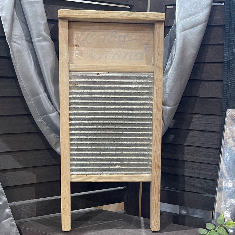 Vintage Wooden Washboard with Metal Ridges